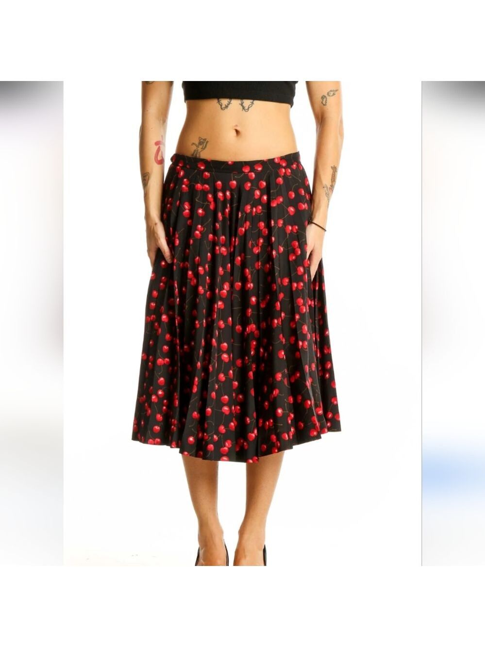 J Crew Black Cherry Print Pleated Skirt Size 8